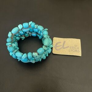 Erica Lyons Simulated Turquoise Wrap Coil Strand Statement Bracelet $32 MSRP